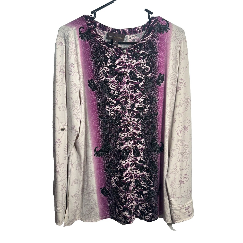 dana buchman womens long sleeve button up blouse‎ shirt top size XL extra large